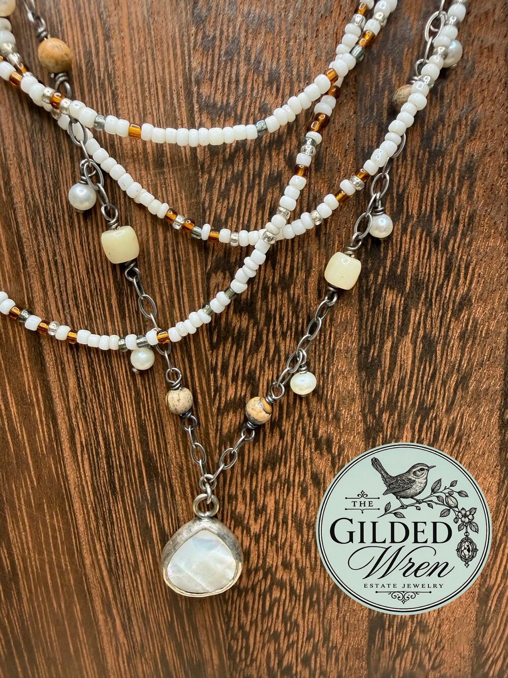 Silpada N1673 Sterling Silver Pearl Jasper Coral MOP Multi Strand Necklace